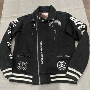[L]Aape Black Graphic Men's Bomber Moto Jacket
